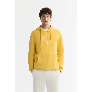 Erkek Sarı Kapüşonlu Pamuklu Baskılı Elastan Sweatshirt A42y1324