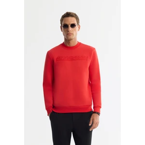 Erkek Kırmızı Bisiklet Yaka 3 Iplik Şardonlu Baskılı Sweatshirt A42y1306