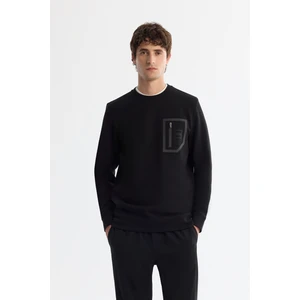 Erkek Siyah Bisiklet Yaka Pamuklu Baskılı Elastan Sweatshirt A42y1240