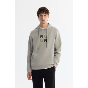 Erkek Gri Kapüşonlu Pamuklu Baskılı Elastan Sweatshirt A42y1324