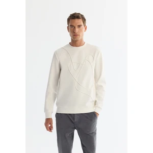 Erkek Ekru Bisiklet Yaka Pamuklu Nakışlı Sweatshirt A42y1247