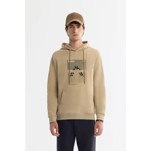 Erkek Bej Kapüşonlu Pamuklu Baskılı Elastan Regular Fit Sweatshirt A42Y1321