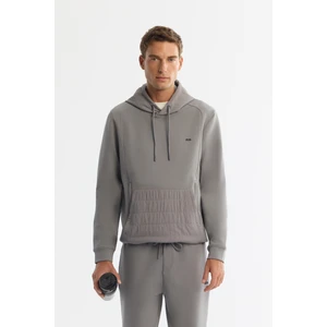 Erkek Gri Kapüşonlu Baskılı Elastan Regular Fit Sweatshirt A42Y1262