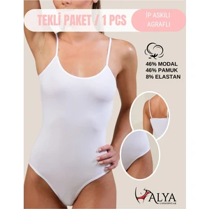 Alya Underwear Kadın Ip Askılı Çıtçıtlı Body, Modal - Pamuk Karışımlı, ( Kancalı ), Tekli Paket, Beyaz, Xl