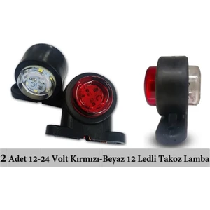 2 Adet Mini 12 Ledli Takoz Lamba 12-24 Volt Kırmızı Beyaz