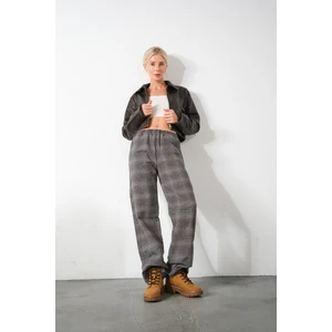 Ekoseli Flanel Yüksek Bel Pijama Altı Rahat Kesim Geniş Paça Pamuklu Kadın Pantolon
