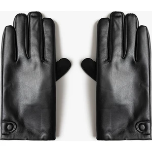 Suni Deri Eldiven Çıt Çıt Düğme Detaylı