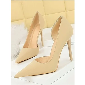 Trendy Anka Kadın Nude Bej Ten Süet 8cm Ince Şeffaf Kapak Topuklu Stiletto Ayakkabı