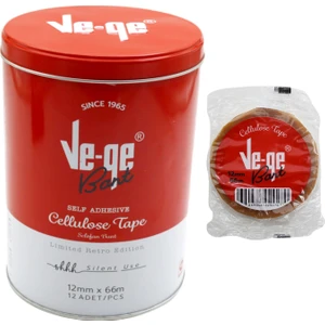 Vege Limited Retro Edition 12X66 mt Selefon Bant(Cellulose Tape) 12 Adet Metal Tenekede