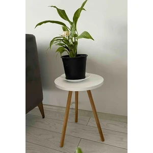 Tekli Yan Sehpa  Çiçeklik Saksılık Standı Dekoratif Yan Sehpa Seti Ahşap Ayaklı (33  cm  Çap)