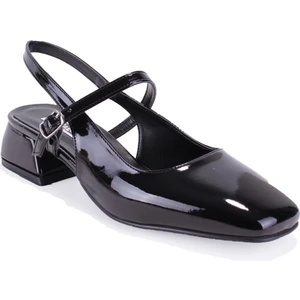 DZA07-81500 Siyah Rugan Klasik Topuklu Kadın Ayakkabı