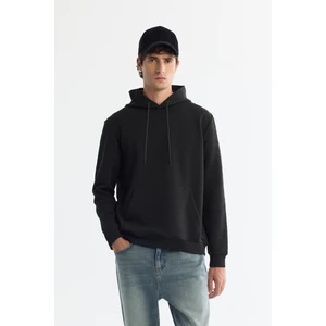 Erkek Siyah Kapüşonlu Baskılı Elastan Sweatshirt A42Y1332
