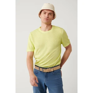 Erkek Neon Yeşil Bisiklet Yaka Garment Dyed T-shirt A41y5074
