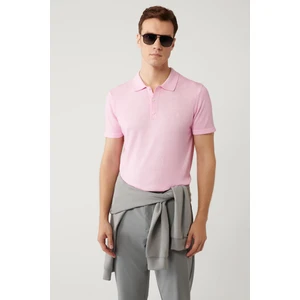 Erkek Pembe 3 Düğmeli Garment Dyed Polo Yaka Triko T-Shirt A41Y5067