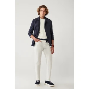 Erkek Kırık Beyaz Klasik Bel Armürlü Karışımlı 5 Cep Perge Slim Fit Pantolon A41Y3071