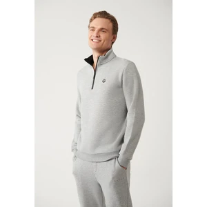 Erkek Gri Dik Yaka Fermuarlı 3 İplik Şardonlu Sweatshirt E001020