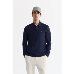 Erkek Lacivert 2 Düğmeli Pamuklu Polo Yaka Sweatshirt B001080