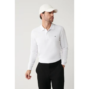 Erkek Beyaz 2 Düğmeli Pamuklu Polo Yaka Sweatshirt B001080