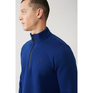 Avva Erkek Saks Dik Yaka Fermuarlı 3 İplik Şardonlu Regular Fit Sweatshirt E001020