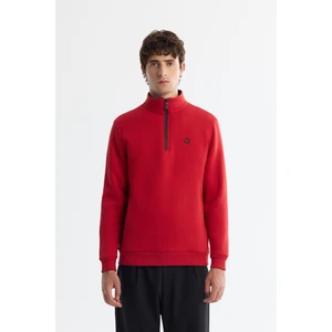 Erkek Kırmızı Dik Yaka Fermuarlı 3 Iplik Şardonlu Sweatshirt E001020