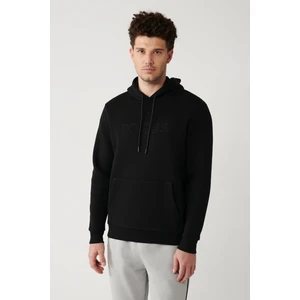 Erkek Siyah Kapüşonlu 3 Iplik Şardonlu Kanguru Cepli Sweatshirt A32y1193