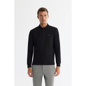 Erkek Siyah 2 Düğmeli Pamuklu Polo Yaka Sweatshirt B001080