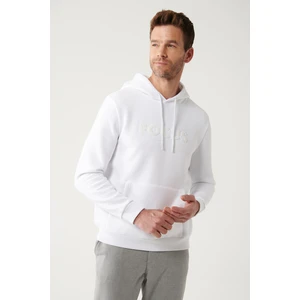 Erkek Beyaz Kapüşonlu 3 Iplik Şardonlu Kanguru Cepli Sweatshirt A32y1193