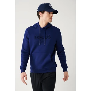 Erkek Saks Kapüşonlu 3 Iplik Şardonlu Kanguru Cepli Sweatshirt A32y1193