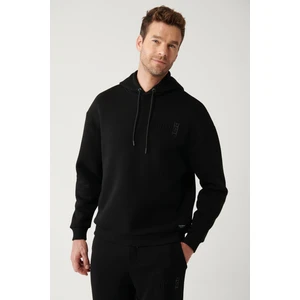 Erkek Siyah Kapüşonlu 3 Iplik Şardonlu Sweatshirt A32y1190
