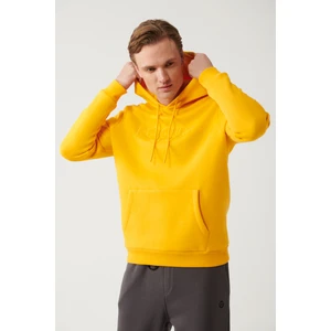 Erkek Sarı Kapüşonlu 3 Iplik Şardonlu Kanguru Cepli Sweatshirt A32y1193