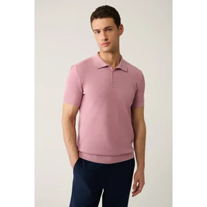 Erkek Pembe Soft Touch 3 Düğmeli Dokulu Ribanalı Polo Yaka Triko T-Shirt B005009