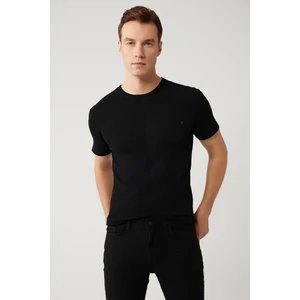 Erkek Siyah Bisiklet Yaka Rayon Dokulu Triko T-shirt A41y5099