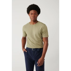 Avva Erkek Ekru Bisiklet Yaka Jakarlı Rayon Triko Regular Fit T-Shirt A42Y5008