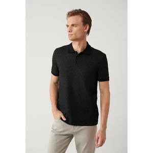 Erkek Siyah 3 Düğmeli Jakarlı Polo Yaka T-shirt A41y1051