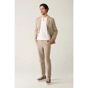 Erkek Vizon Beli Lastikli Keten Karışımlı linen Touch Takım Elbise Pantolonu A41y3260