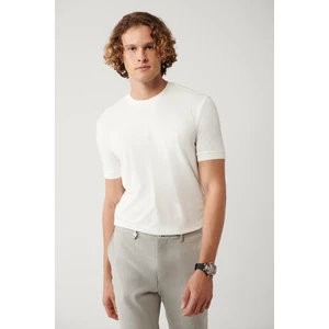 Erkek Ekru Bisiklet Yaka Jakarlı T-shirt A41y1053