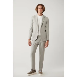 Erkek Gri Relaxed Fit Yandan Cepli Keten Karışımlı Lightweight Takım Elbise Pantolonu A41y3229