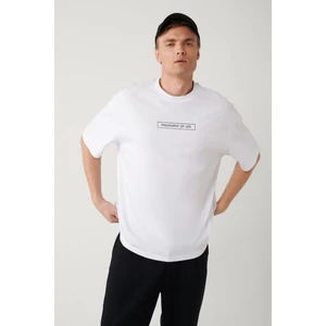 Erkek Beyaz %100 Pamuk Bisiklet Yaka Baskılı T-Shirt A41Y1173