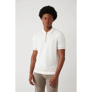Erkek Ekru Fermuarlı Polo Yaka Triko T-shirt Dokulu Rayon Regular Fit A41y5002