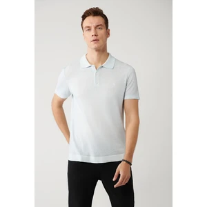 Erkek Açık Mavi 3 Düğmeli Garment Dyed Polo Yaka Triko T-shirt A41y5067