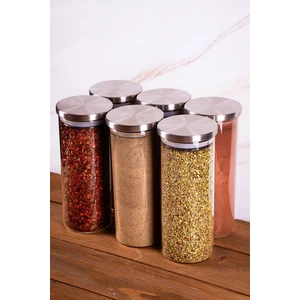 Oslo - 6'lı Metal Kapaklı Vakumlu Cam Saklama Kabı Baharatlık 350ML