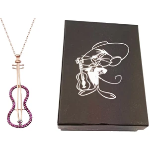 925 Ayar Gümüş Pembe Zirkon Taşlı Klasik Gitar Kolye Özel Kutulu