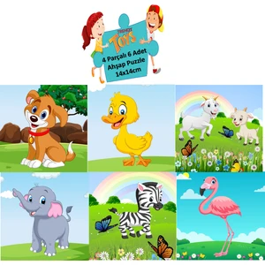 Ahşap Puzzle Ilk Yapbozum 6 Adet 4 Parçalı 14X14CM