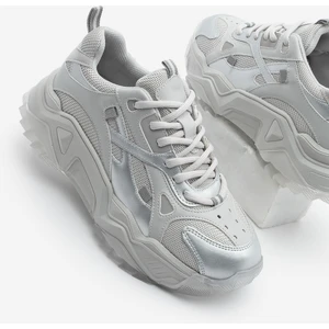 Kadın Sneaker Kalın Taban Bağcıklı Spor Ayakkabı Pizen Gümüş