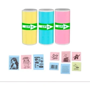Yapışkanlı Renkli 1paket (3ADET) Termal Rulo Kağıt Etiket Sticker Tüm Mini Makinalara Uyumlu