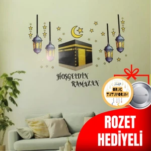 Kabe Detaylı Hoş Geldin Ramazan Sticker Set 35 x 50 cm Rozet Hediyeli