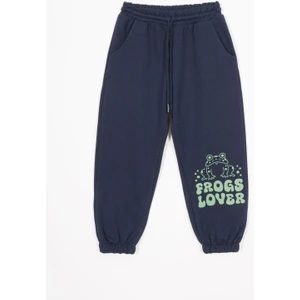 Kurbağa Baskılı Lastikli Paça Lacivert Renk Erkek Çocuk Eşofman Tek Alt