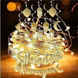 Hosşgeldin Ramazan 3 Lü Set Işıklı 10 Lu Fener Kaliğrafi