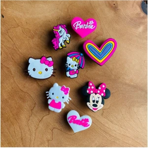 Jibbitz Terlik Süsü 8 Li Set Hello Kitty,kalp, Kalp Barbie, Minnie Mouse