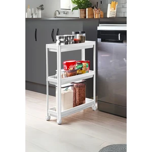 Hesaplı Kasa 3 Katlı Tekerlekli Beyaz Mutfak Rafı, Kitaplık, Düzenleyici Açık Dolap